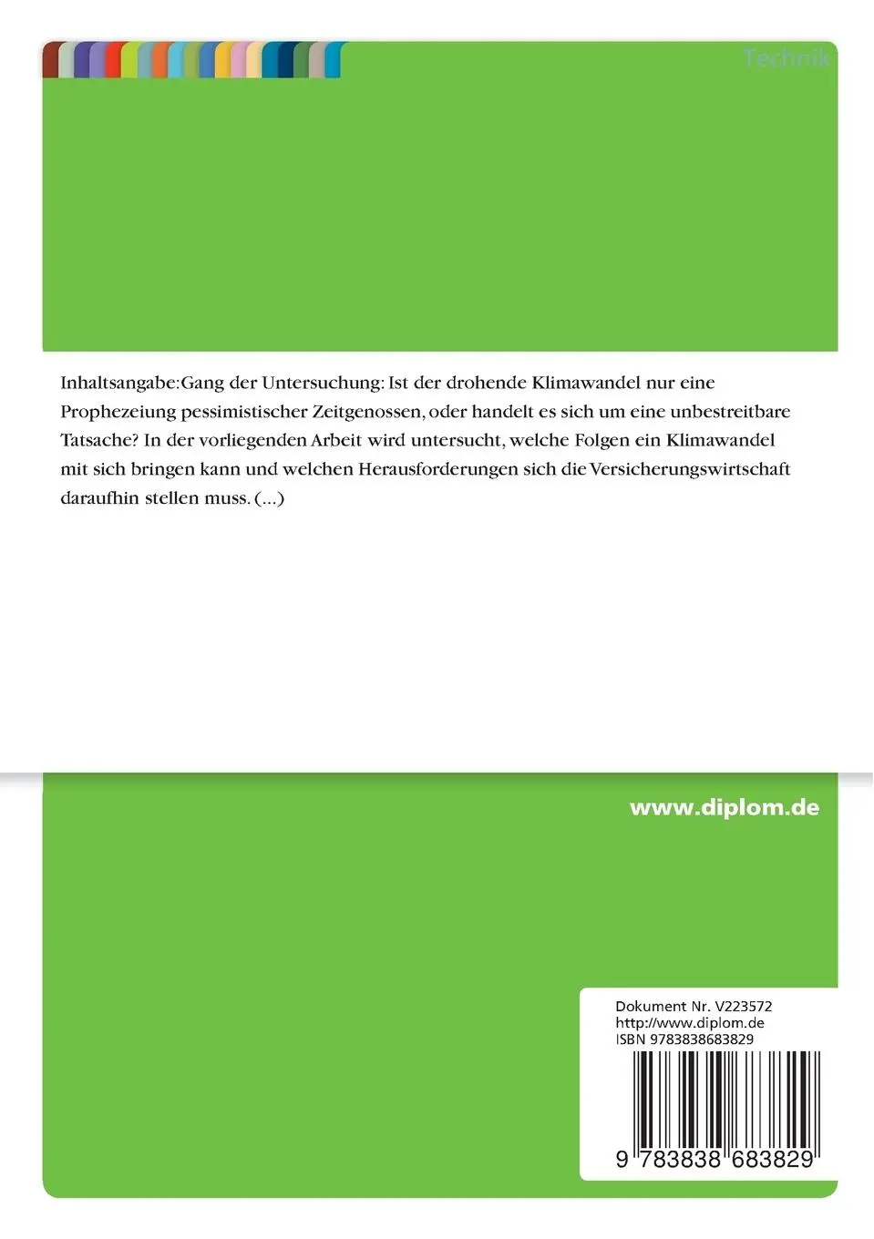Rückseite: 9783838683829 | Herausforderung eines drohenden Klimawandels an die...