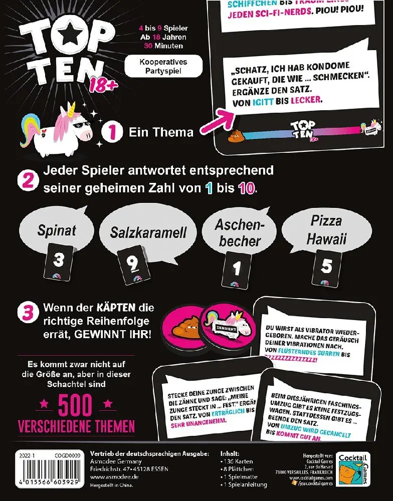 Bild: 4015566603929 | Top Ten 18+ | Aurélien Picolet | Spiel | COGD0009 | 2022 | Asmodee