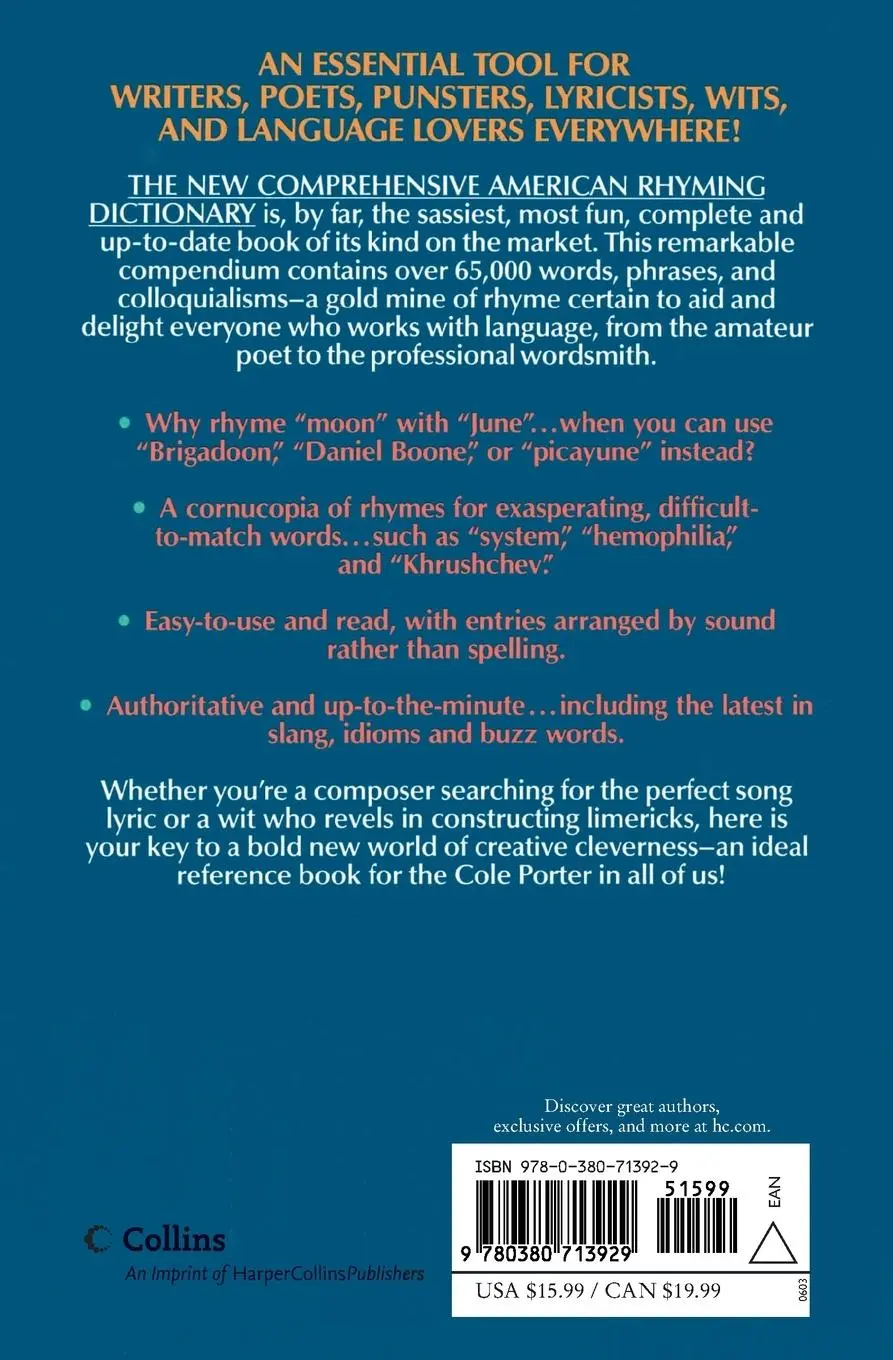 Rückseite: 9780380713929 | The New Comprehensive American Rhyming Dictionary | Sue Young | Buch