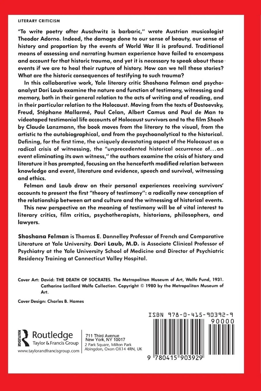 Rückseite: 9780415903929 | Testimony | Shoshana Felman (u. a.) | Taschenbuch | Englisch | 1991