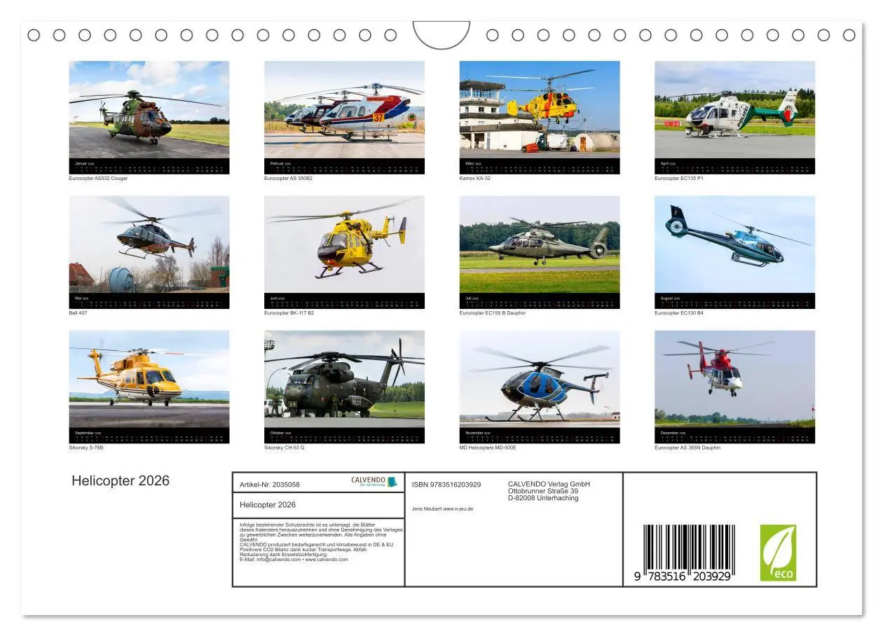 Bild: 9783516203929 | Helicopter 2026 (Wandkalender 2026 DIN A4 quer), CALVENDO...