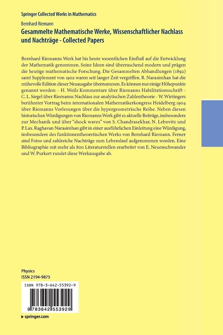 Rückseite: 9783642553929 | Gesammelte Mathematische Werke, Wissenschaftlicher Nachlass und...