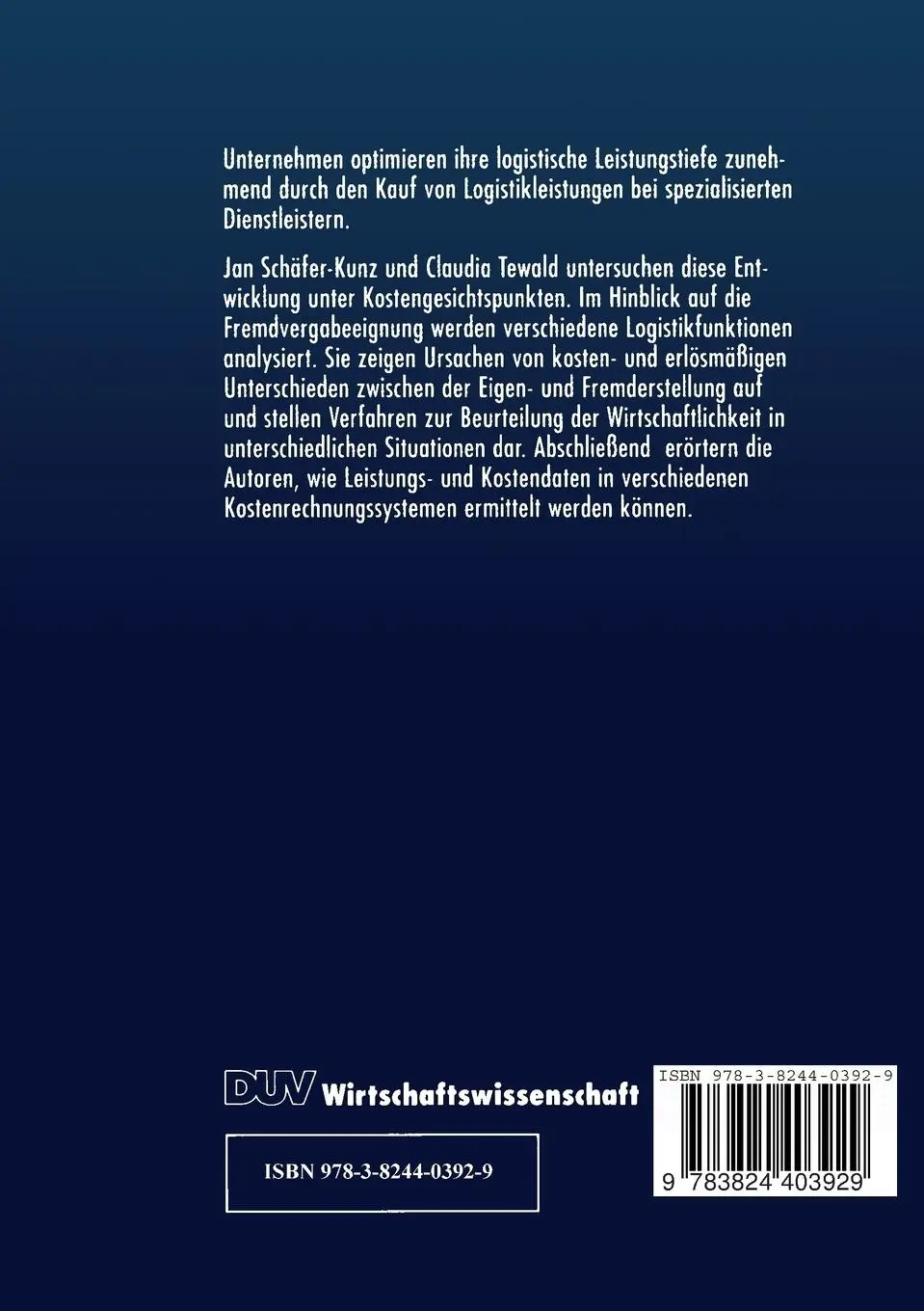 Rückseite: 9783824403929 | Make-or-Buy-Entscheidungen in der Logistik | Jan Schäfer-Kunz | Buch
