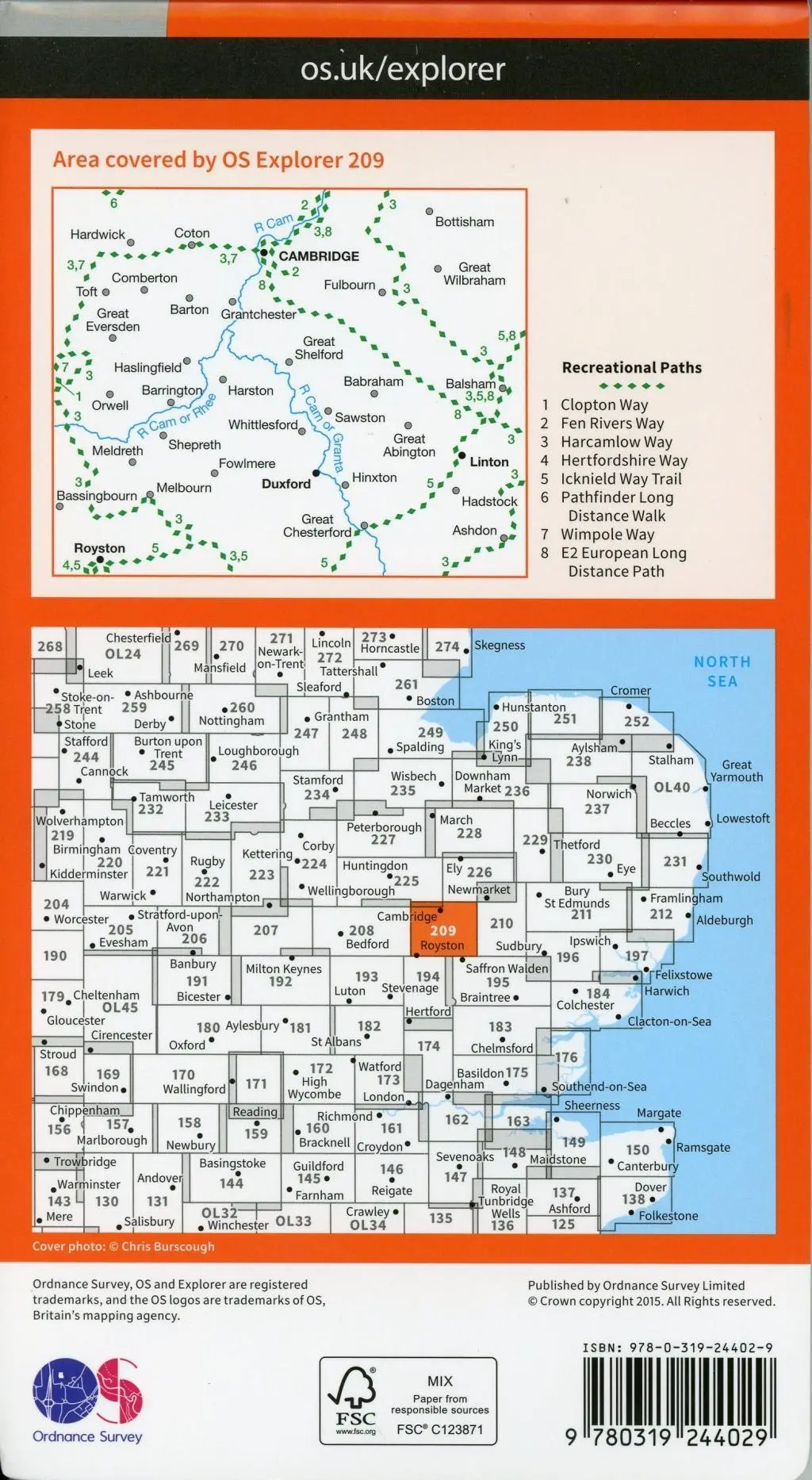 Bild: 9780319244029 | Cambridge, Royston, Duxford &amp; Linton | Ordnance Survey | (Land-)Karte