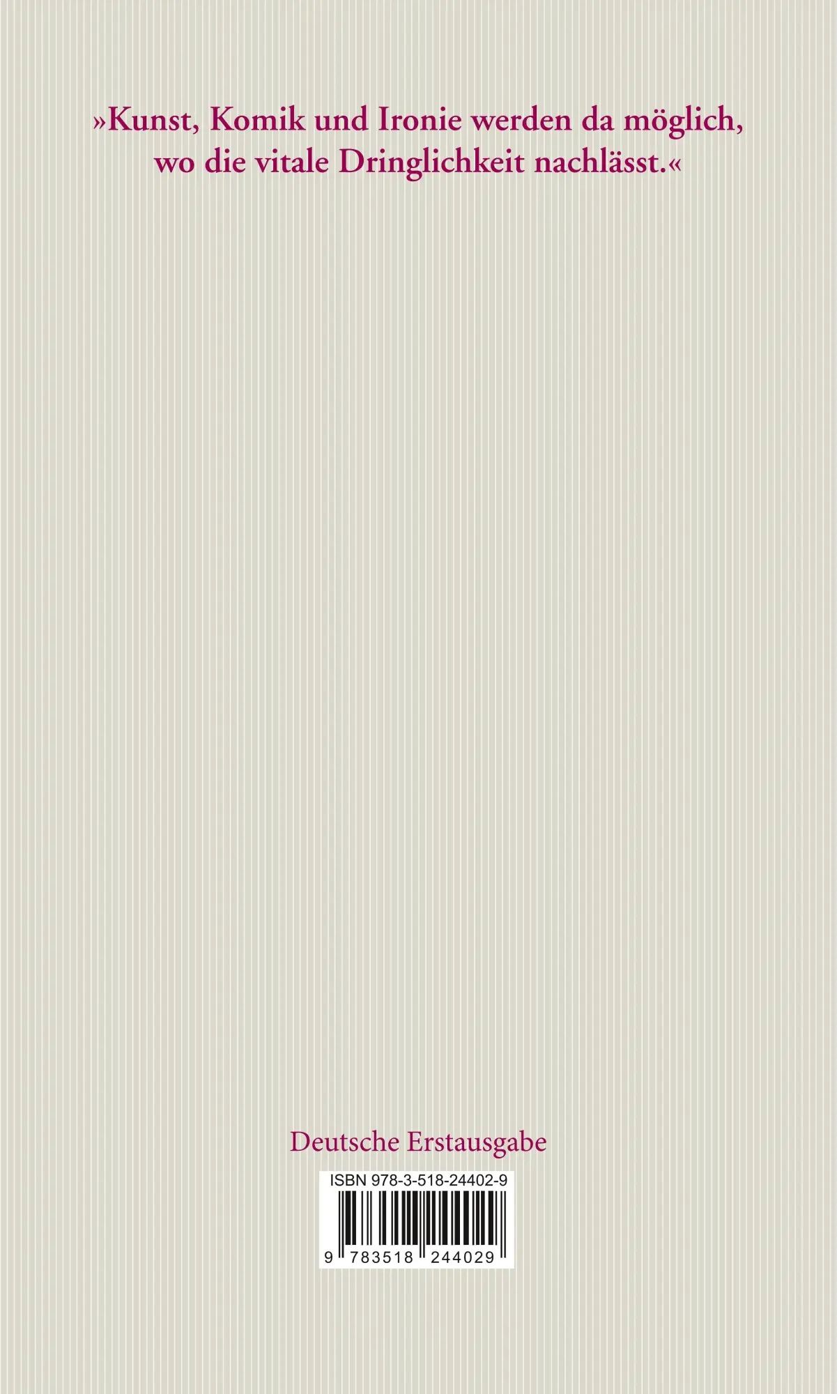 Rückseite: 9783518244029 | Die Ironie | Vladimir Jankélévitch | Taschenbuch | 186 S. | Deutsch