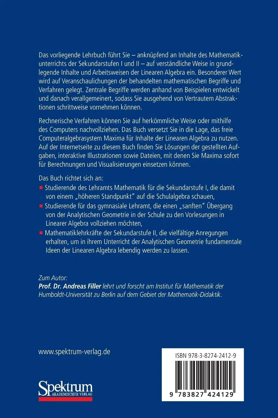 Rückseite: 9783827424129 | Elementare Lineare Algebra | Linearisieren und Koordinatisieren | Buch