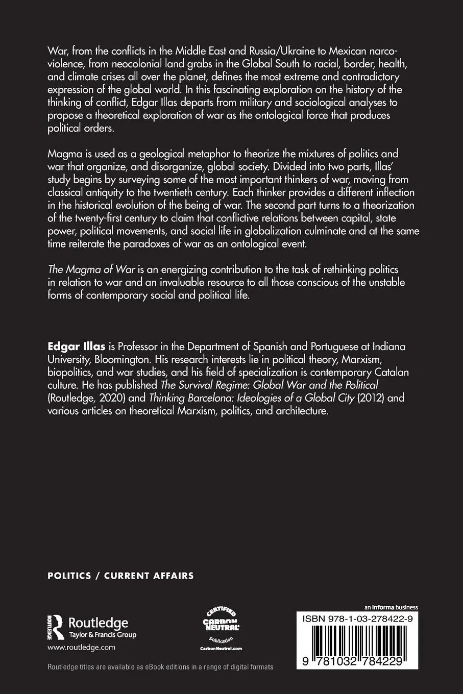 Rückseite: 9781032784229 | The Magma of War | An Ontology of the Global | Edgar Illas | Buch