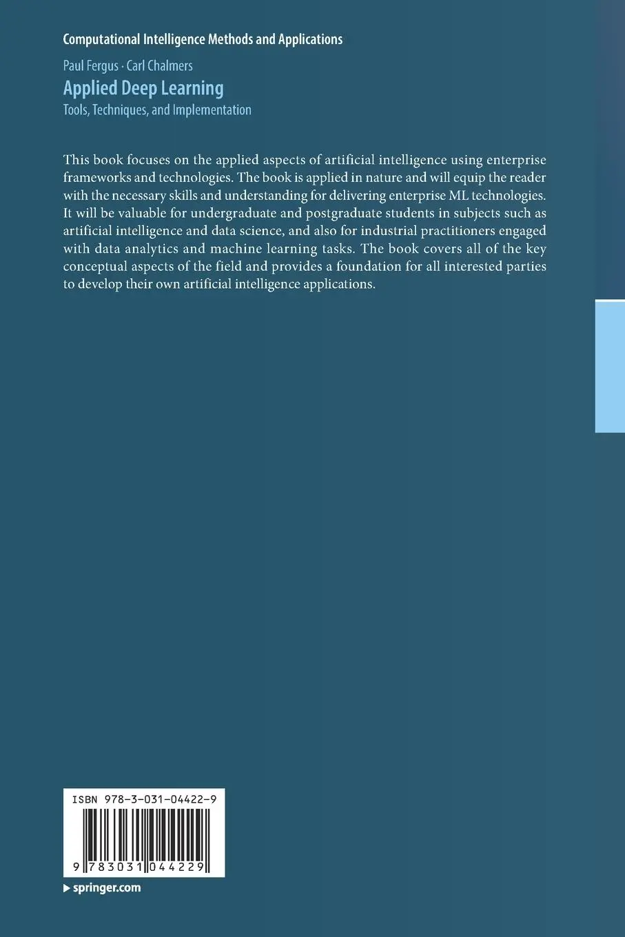 Rückseite: 9783031044229 | Applied Deep Learning | Tools, Techniques, and Implementation | Buch