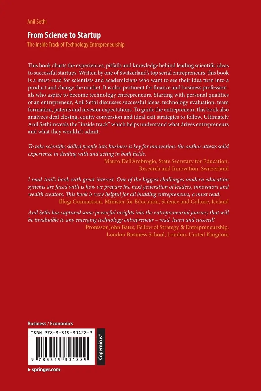 Rückseite: 9783319304229 | From Science to Startup | Anil Sethi | Taschenbuch | xii | Englisch