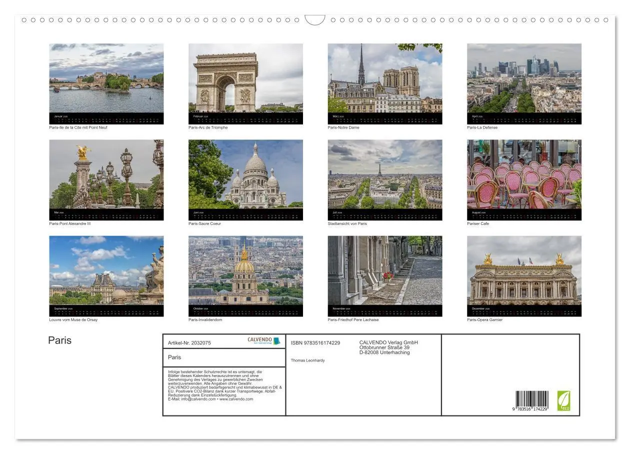Bild: 9783516174229 | Paris (Wandkalender 2026 DIN A2 quer), CALVENDO Monatskalender | 2026