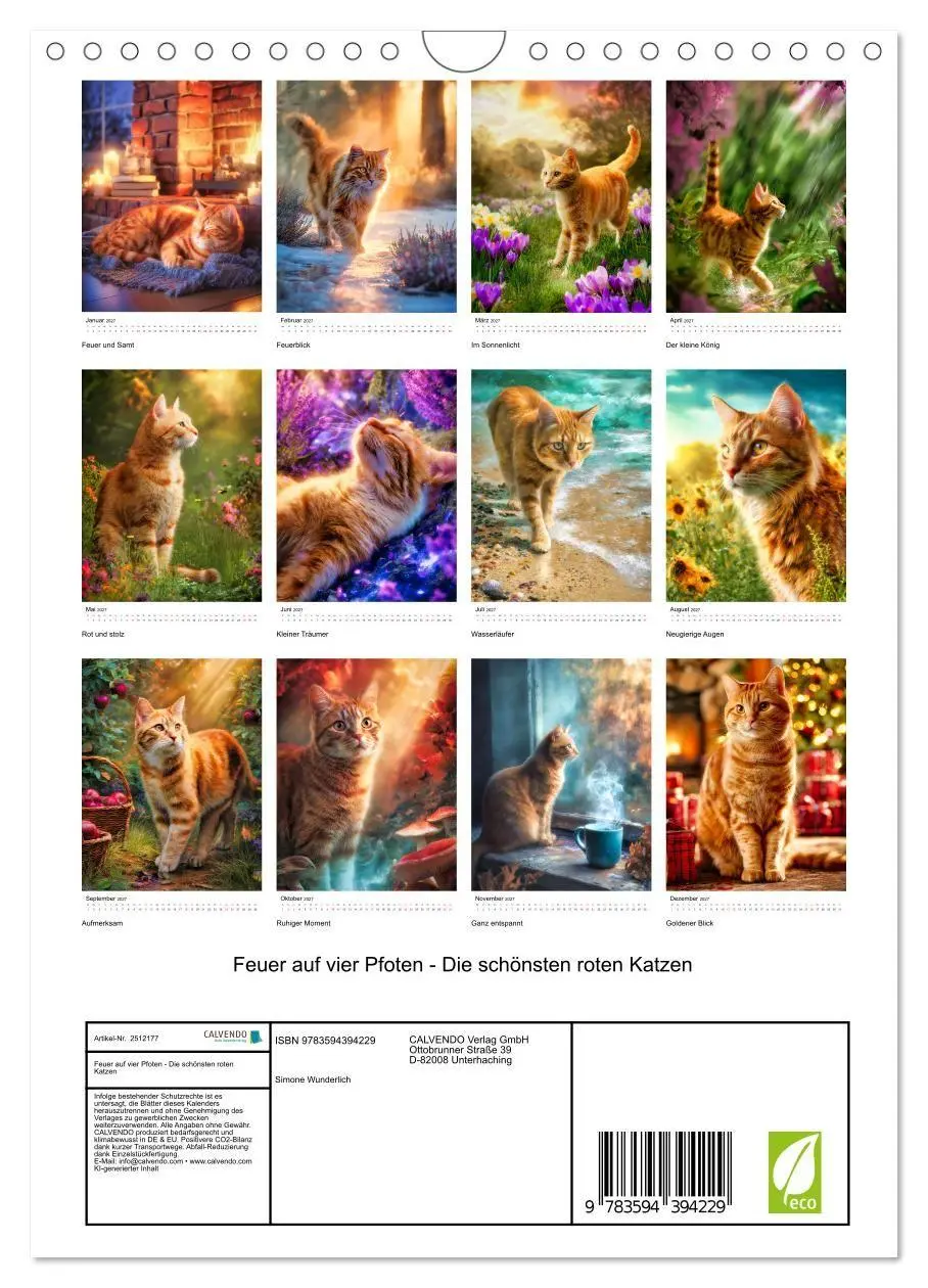 Bild: 9783594394229 | Feuer auf vier Pfoten - Die schönsten roten Katzen (Wandkalender...