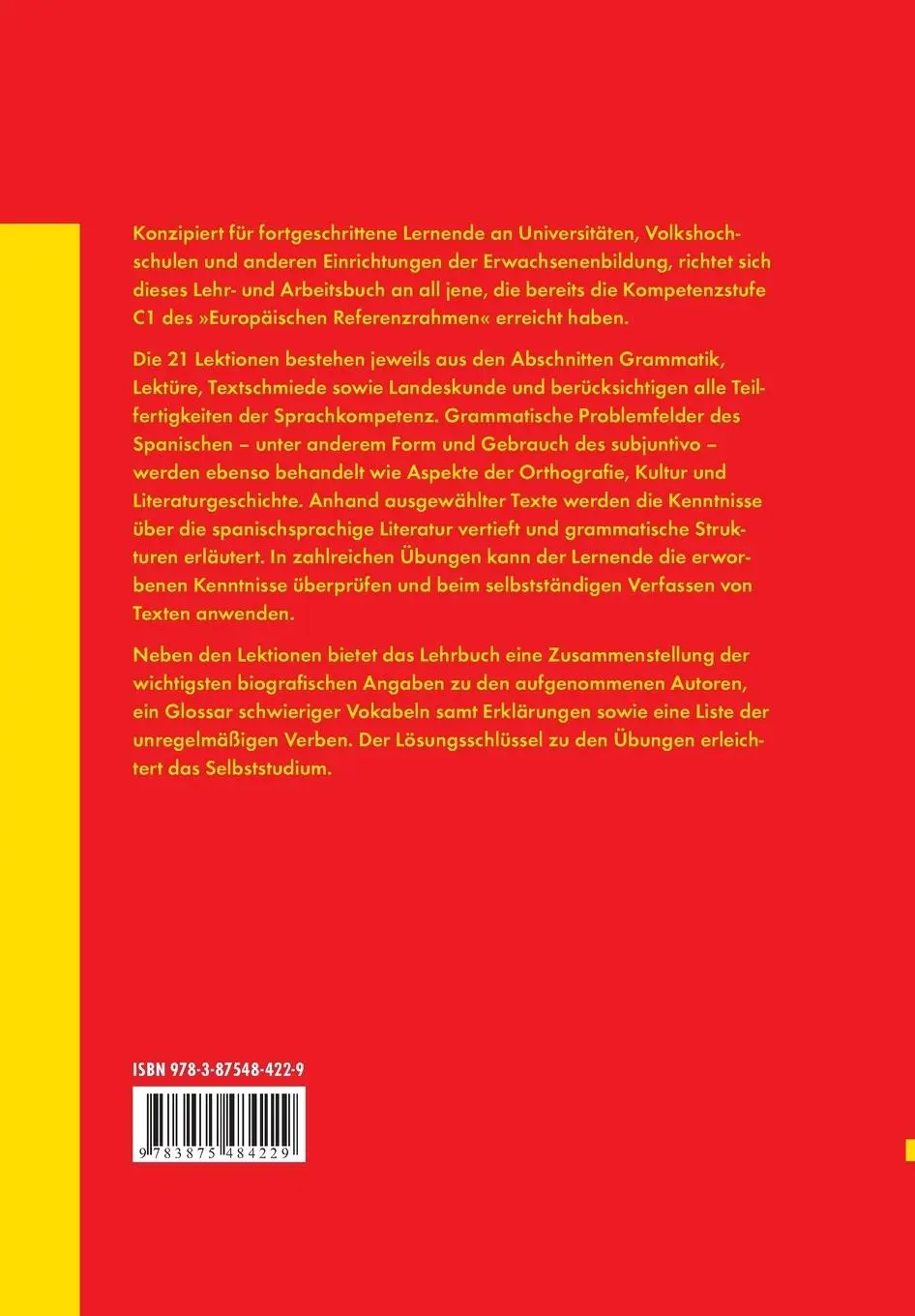 Rückseite: 9783875484229 | Spanisch für Fortgeschrittene | Ein Lehr- und Arbeitsbuch | Feria