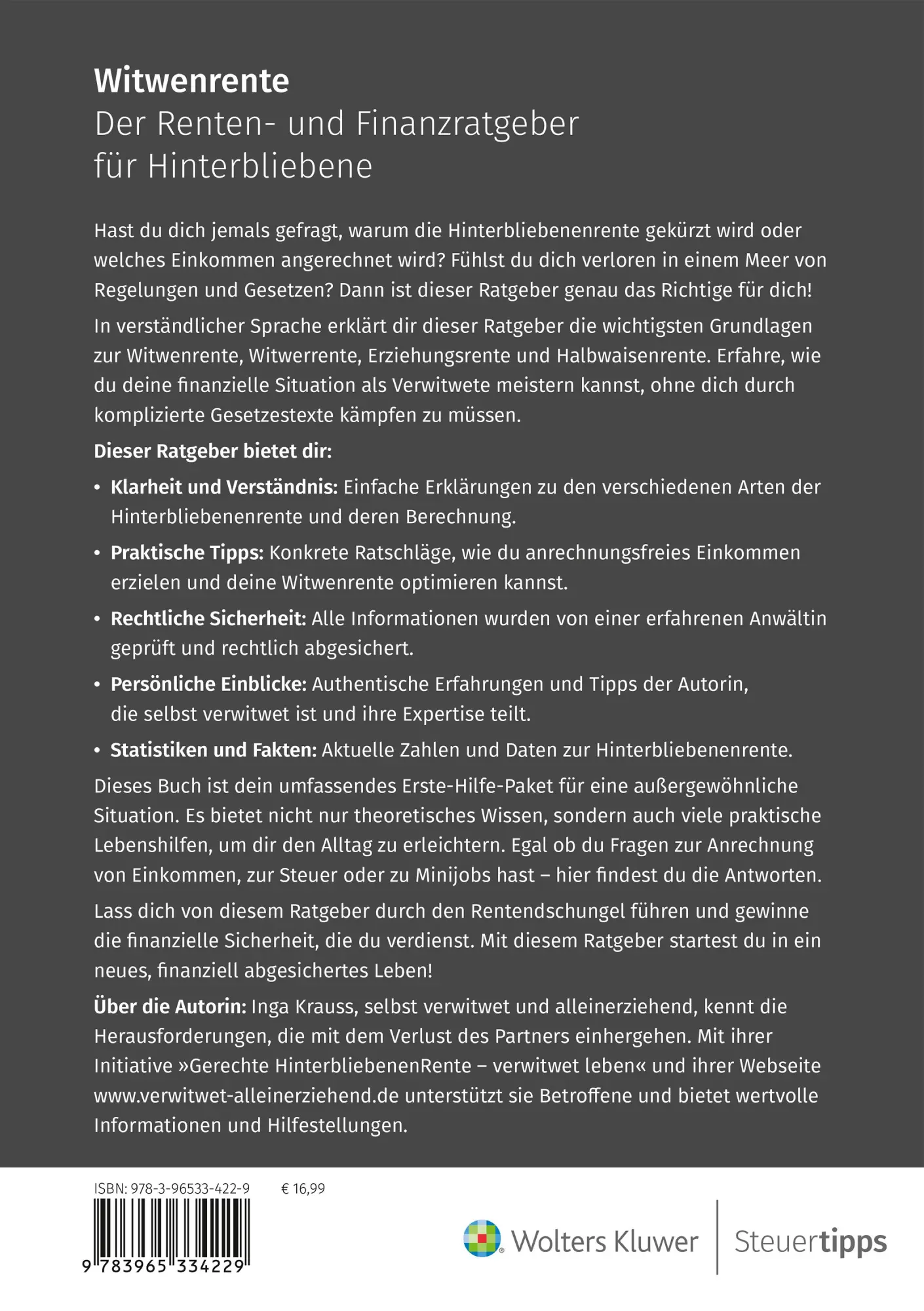 Rückseite: 9783965334229 | Witwenrente | Der Renten- und Finanzratgeber für Hinterbliebene | Buch