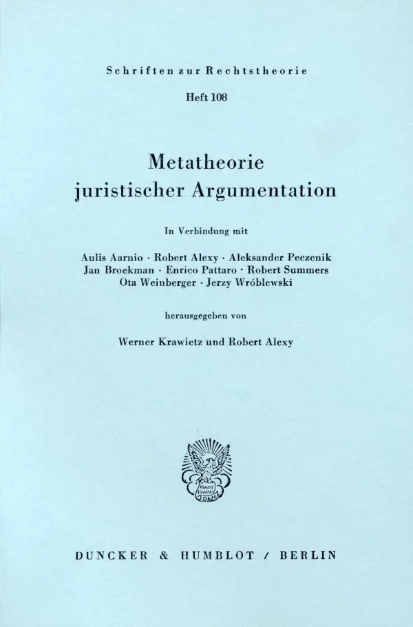 Cover: 9783428054329 | Metatheorie juristischer Argumentation. | Werner Krawietz (u. a.) | IV