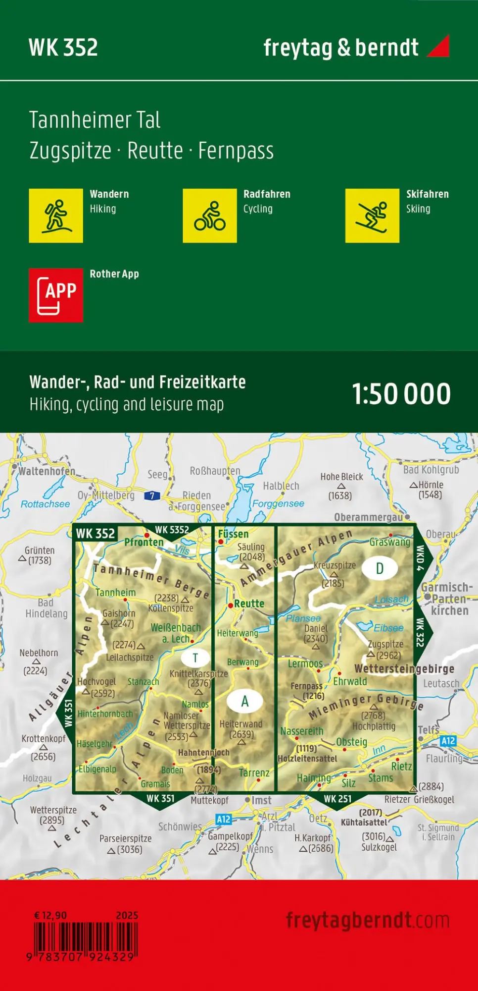 Rückseite: 9783707924329 | freytag &amp; berndt Wanderkarte WK 352 Tannheimer Tal, Zugspitze -...