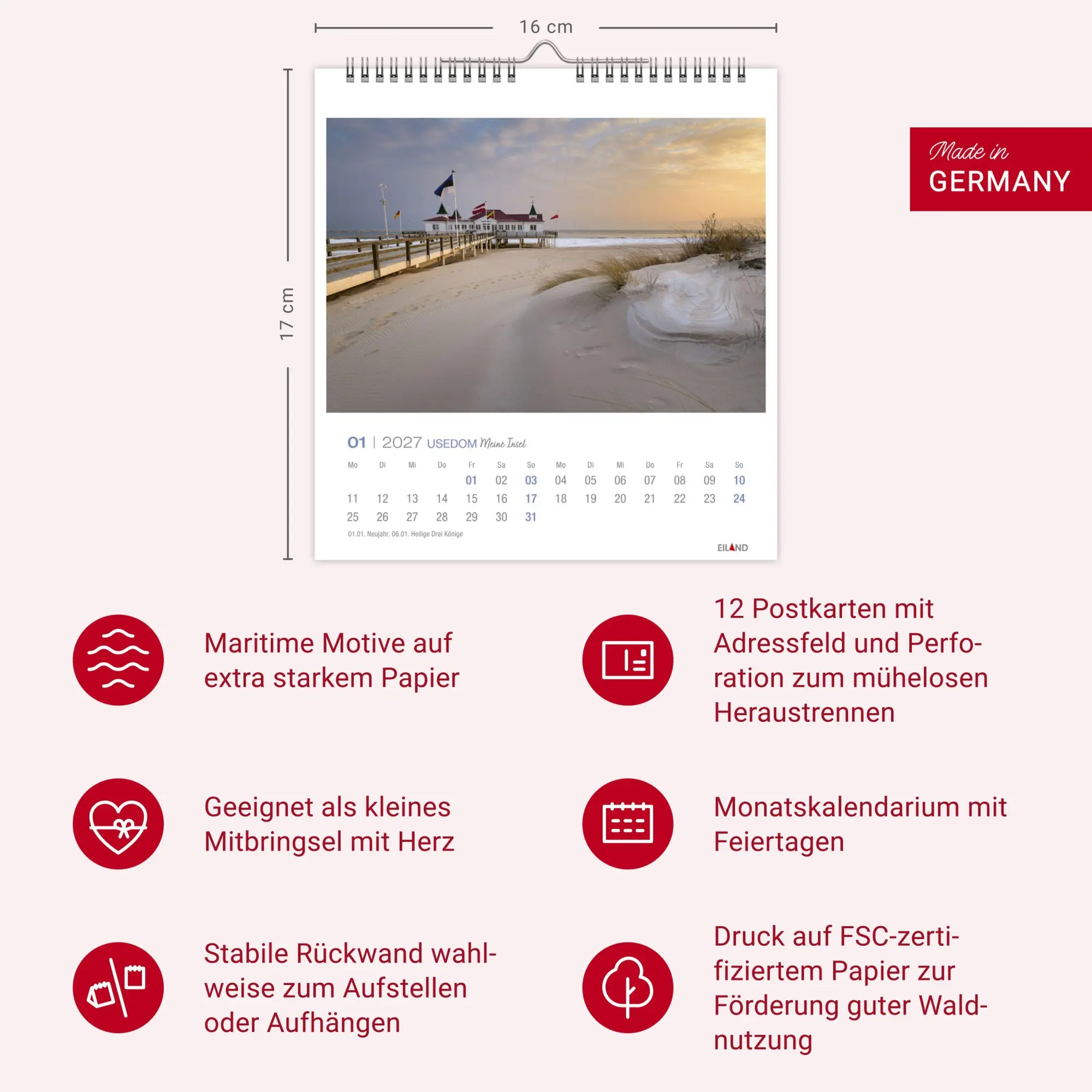 Bild: 9783964024329 | Usedom Postkartenkalender 2027 - Meine Insel | Eiland | Kalender