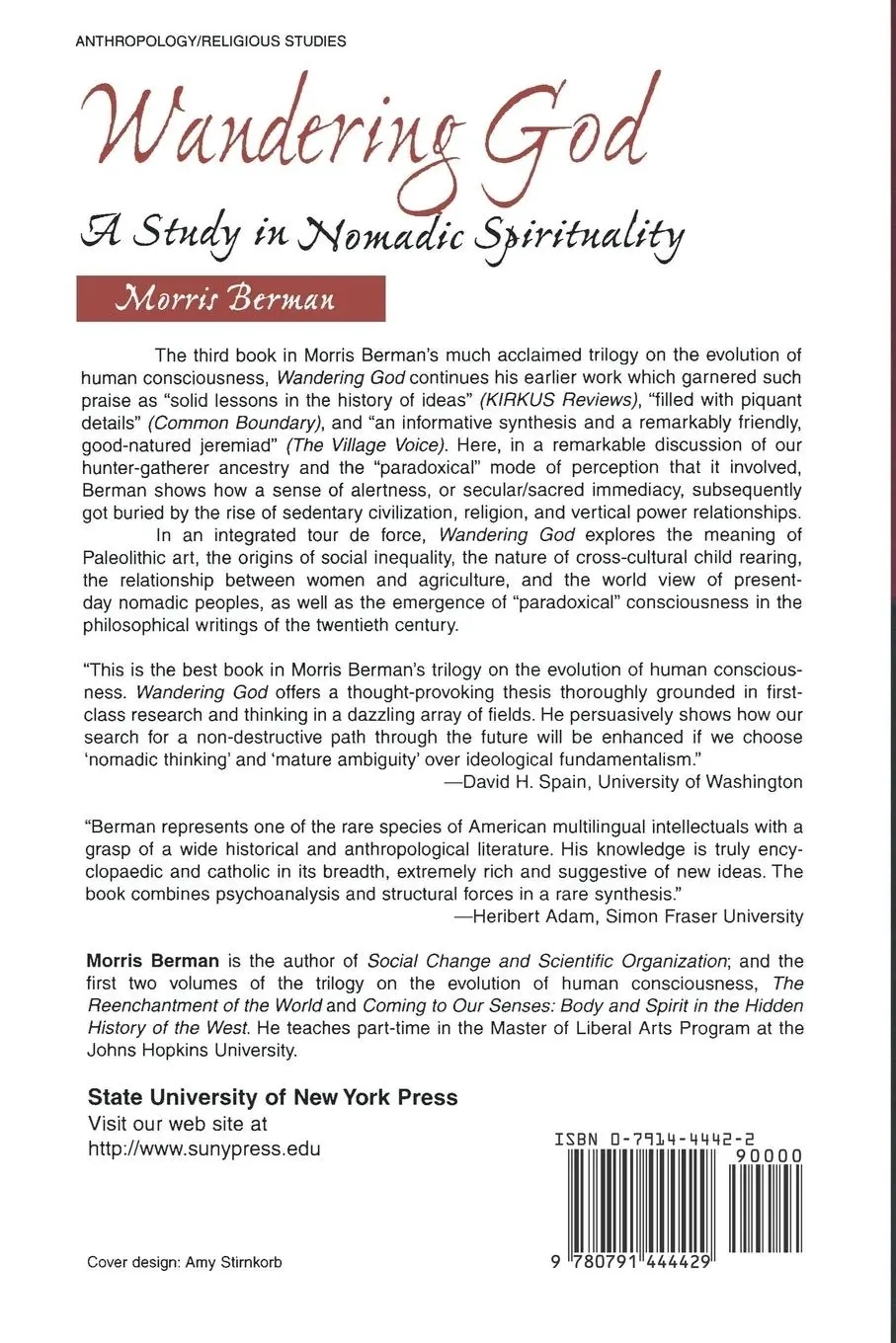 Rückseite: 9780791444429 | Wandering God | A Study in Nomadic Spirituality | Morris Berman | Buch