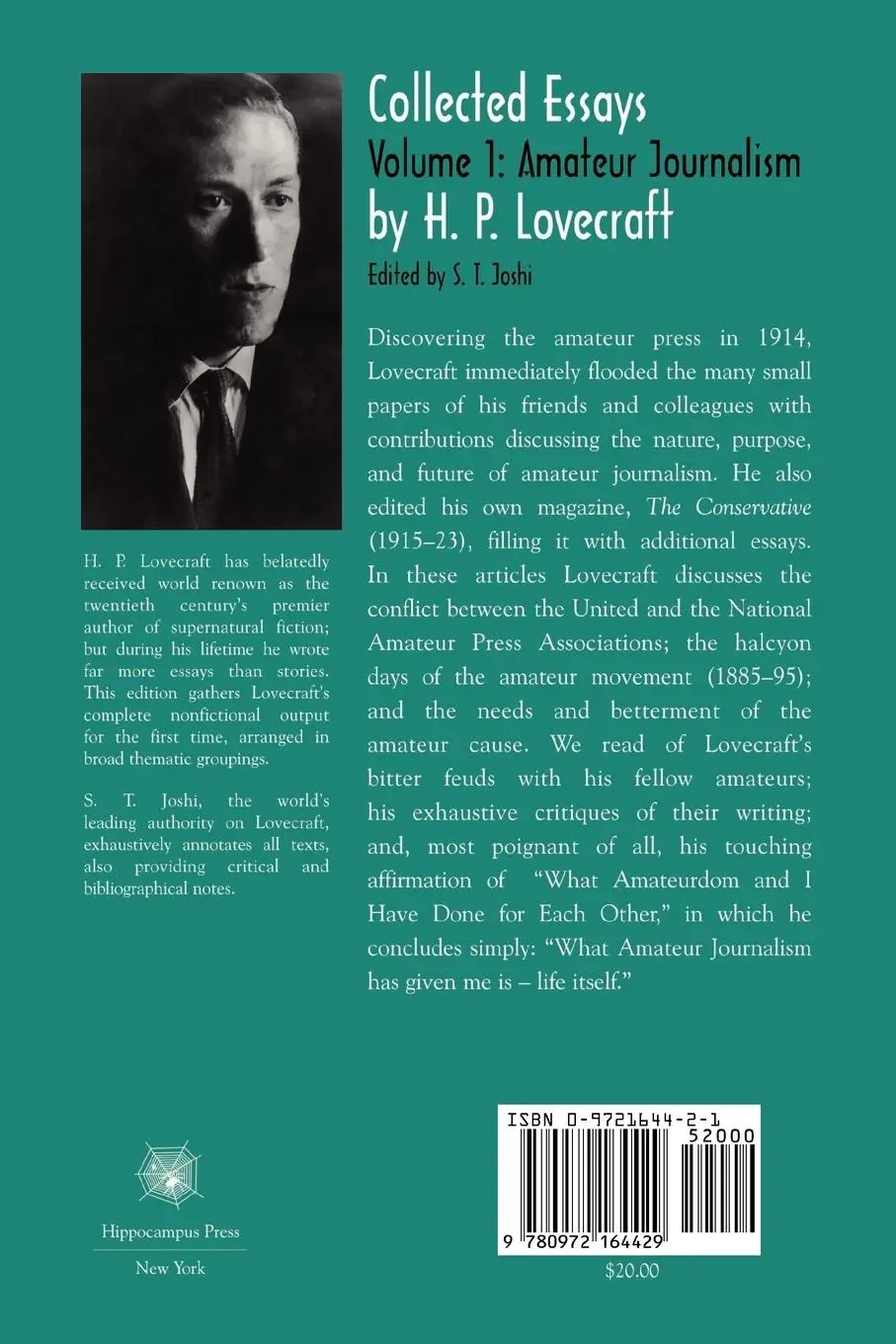Rückseite: 9780972164429 | Collected Essays 1 | Amateur Journalism | H. P. Lovecraft | Buch