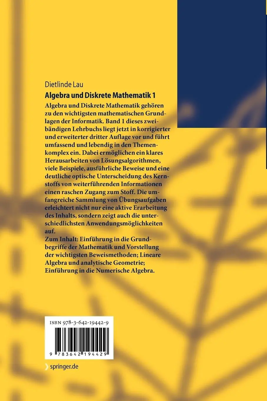 Rückseite: 9783642194429 | Algebra und Diskrete Mathematik 1 | Dietlinde Lau | Taschenbuch | xix