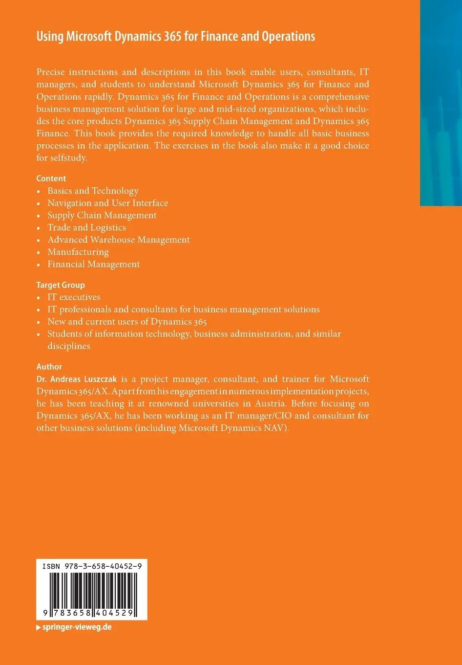Rückseite: 9783658404529 | Using Microsoft Dynamics 365 for Finance and Operations | Luszczak