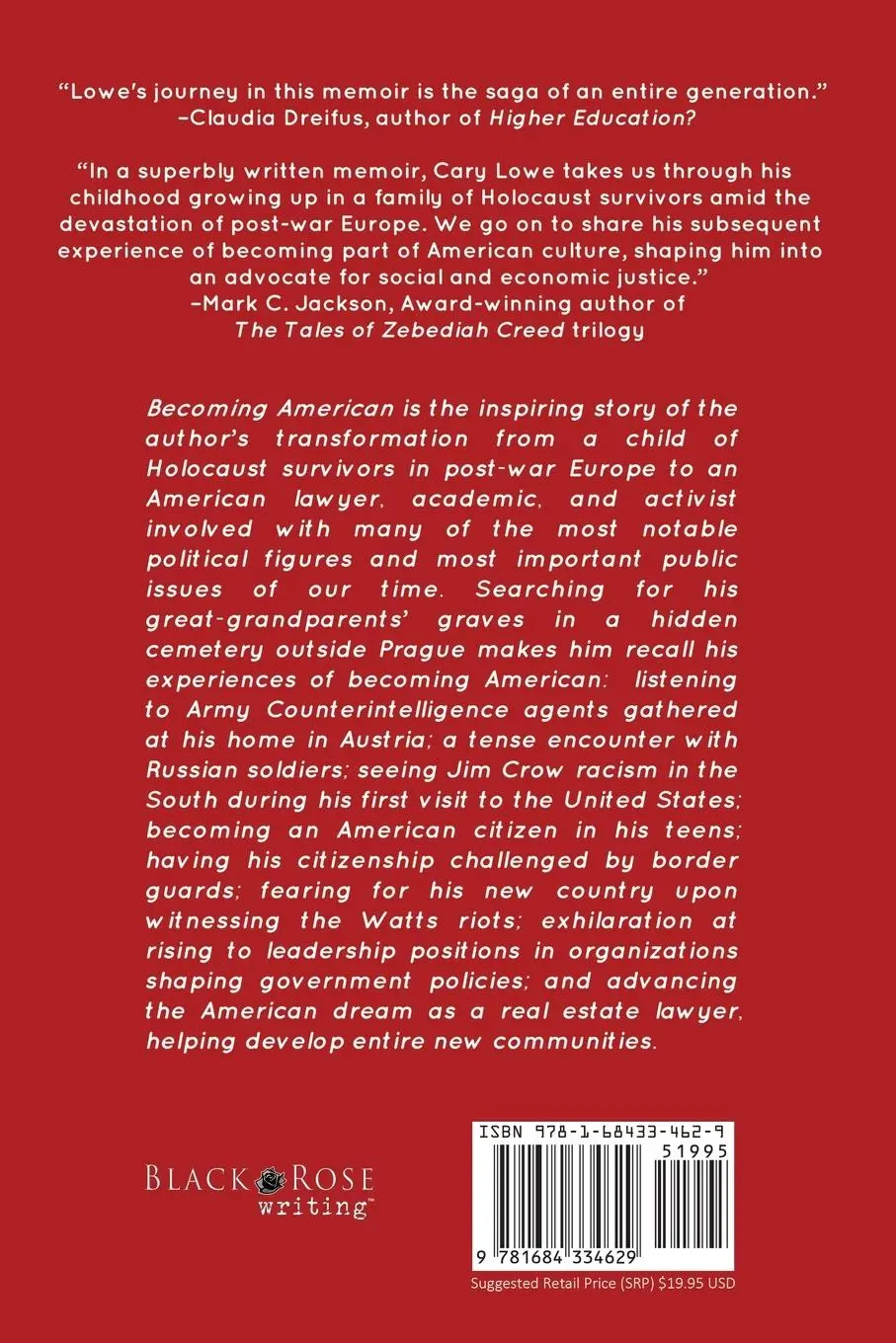 Rückseite: 9781684334629 | Becoming American | A Political Memoir | Cary D. Lowe | Taschenbuch