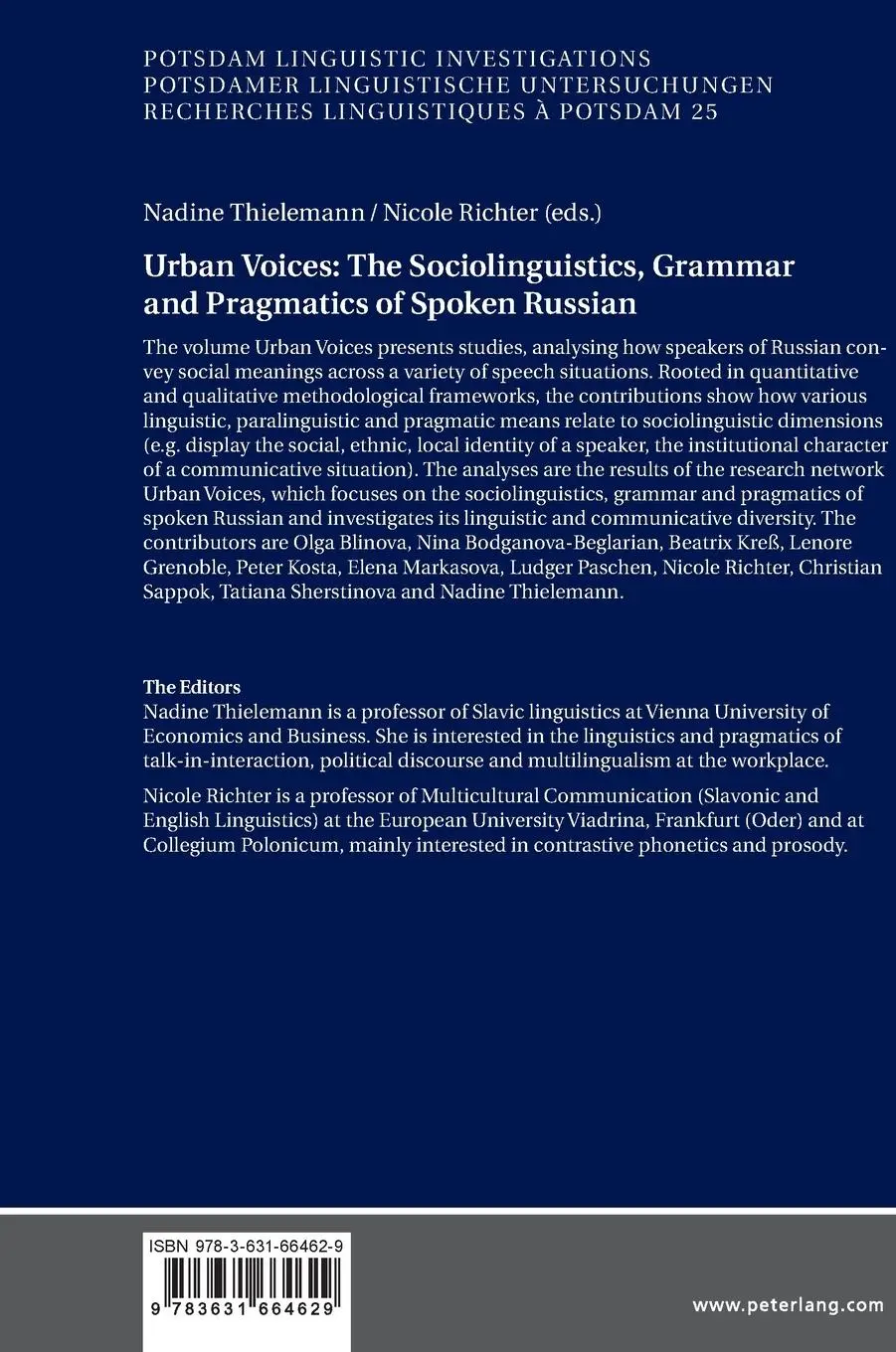 Rückseite: 9783631664629 | Urban Voices: The Sociolinguistics, Grammar and Pragmatics of...