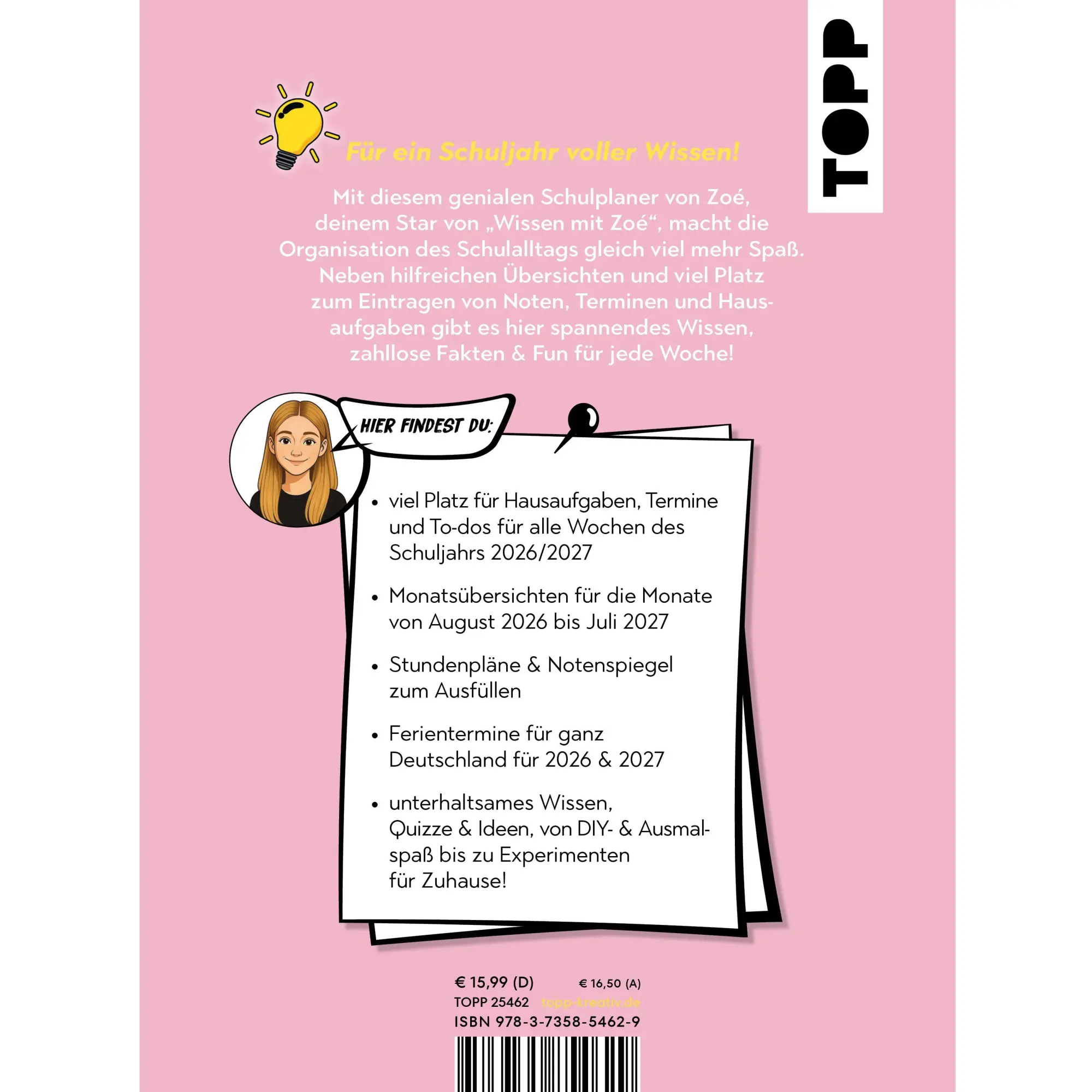 Bild: 9783735854629 | Wissen mit Zoé: Schulplaner 2026/2027 | Wissen mit Zoé | Buch | 160 S.