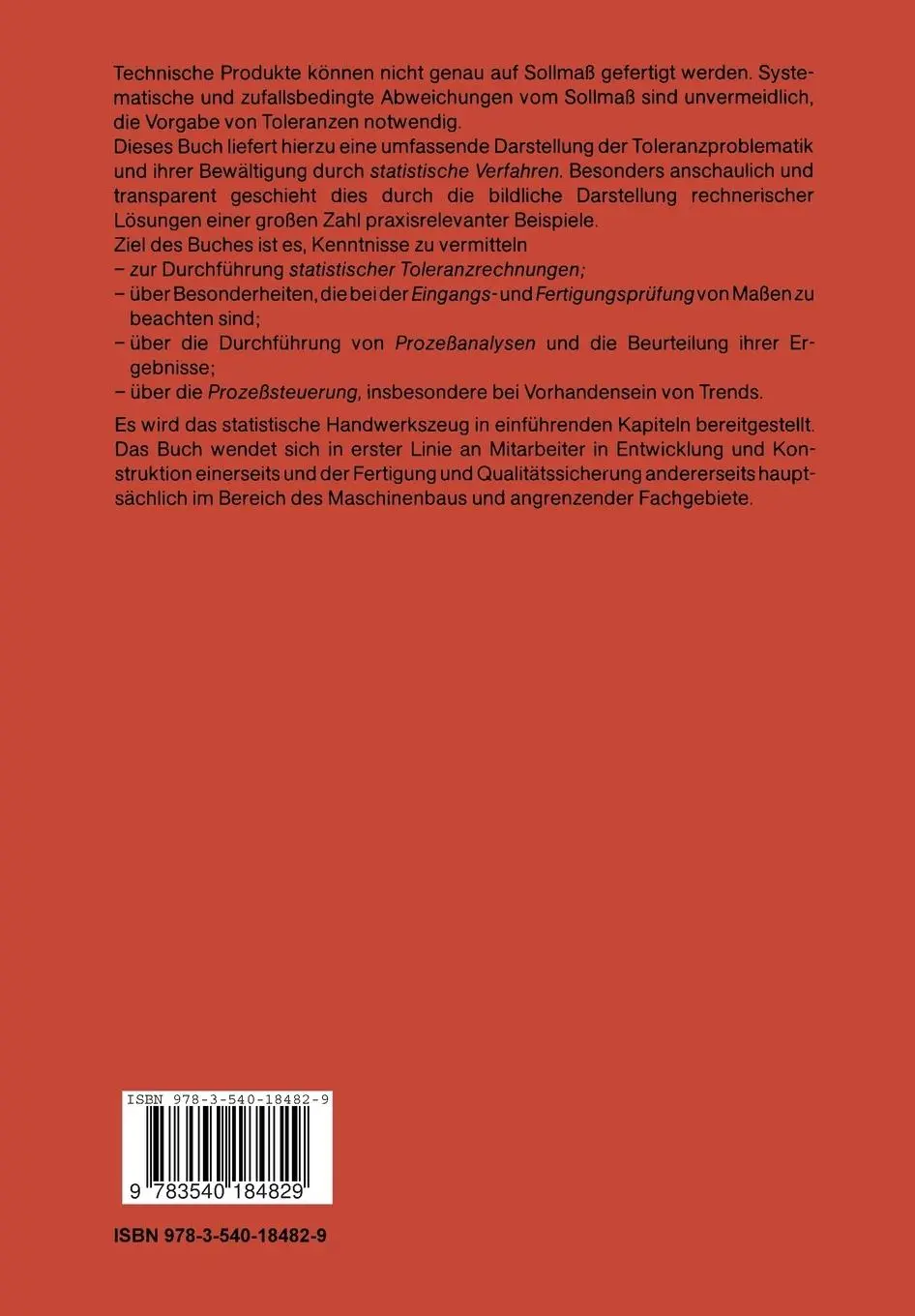 Rückseite: 9783540184829 | Qualitätssicherung und Toleranzen | Günter Kirschling | Taschenbuch