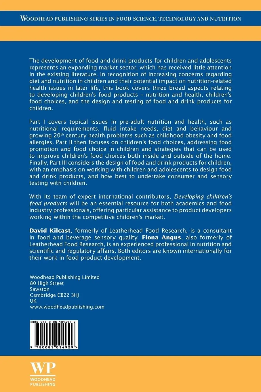 Rückseite: 9780081014929 | Developing Children S Food Products | David Kilcast (u. a.) | Buch