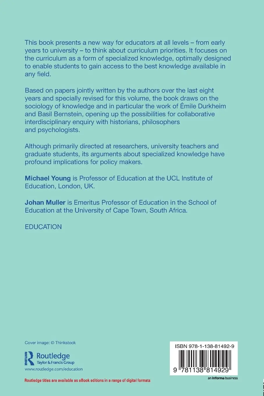 Rückseite: 9781138814929 | Curriculum and the Specialization of Knowledge | Michael Young (u. a.)