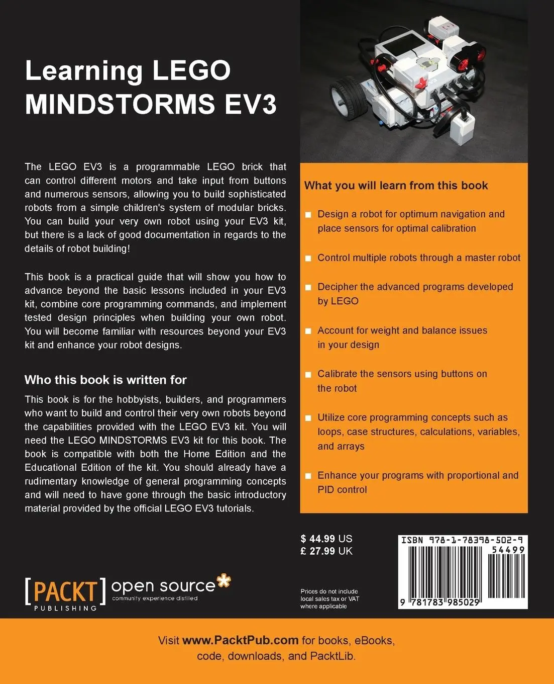 Rückseite: 9781783985029 | Learning LEGO Mindstorms EV3 | Gary Garber | Taschenbuch | Englisch