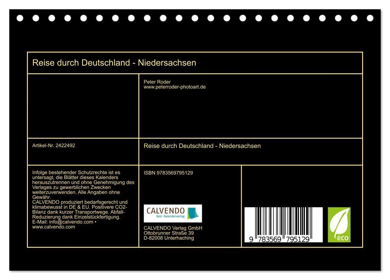 Bild: 9783569795129 | Reise durch Deutschland - Niedersachsen (Tischkalender 2027 DIN A5...