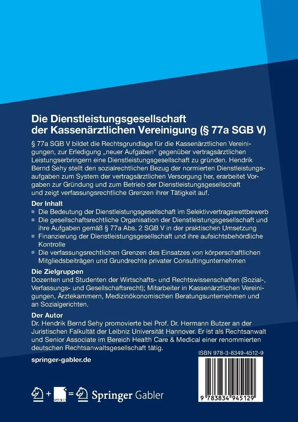 Rückseite: 9783834945129 | Die Dienstleistungsgesellschaft der Kassenärztlichen Vereinigung (§...