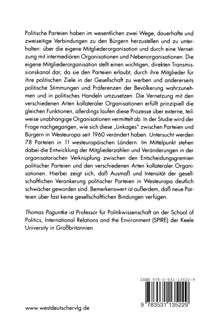 Rückseite: 9783531135229 | Parteiorganisation im Wandel | Thomas Poguntke | Taschenbuch | 310 S.