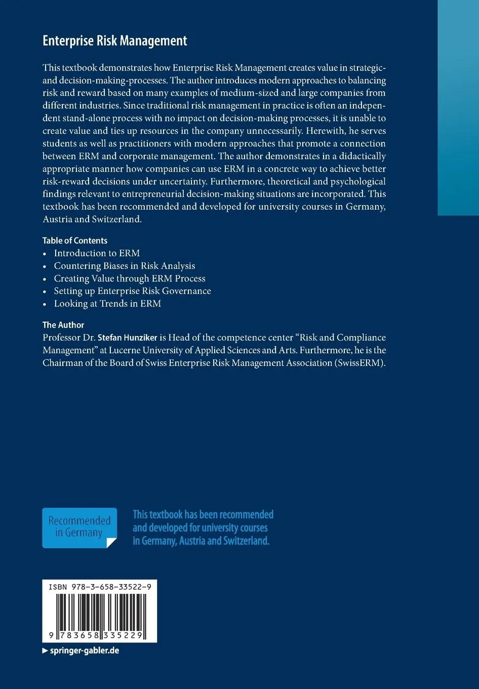 Rückseite: 9783658335229 | Enterprise Risk Management | Stefan Hunziker | Taschenbuch | xiii