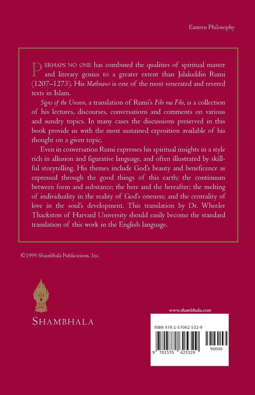 Rückseite: 9781570625329 | Signs of the Unseen | The Discourses of Jalaluddin Rumi | Taschenbuch