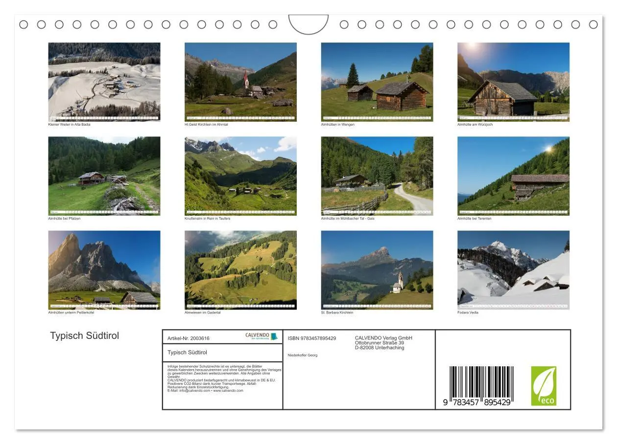 Bild: 9783457895429 | Typisch Südtirol (Wandkalender 2026 DIN A4 quer), CALVENDO...