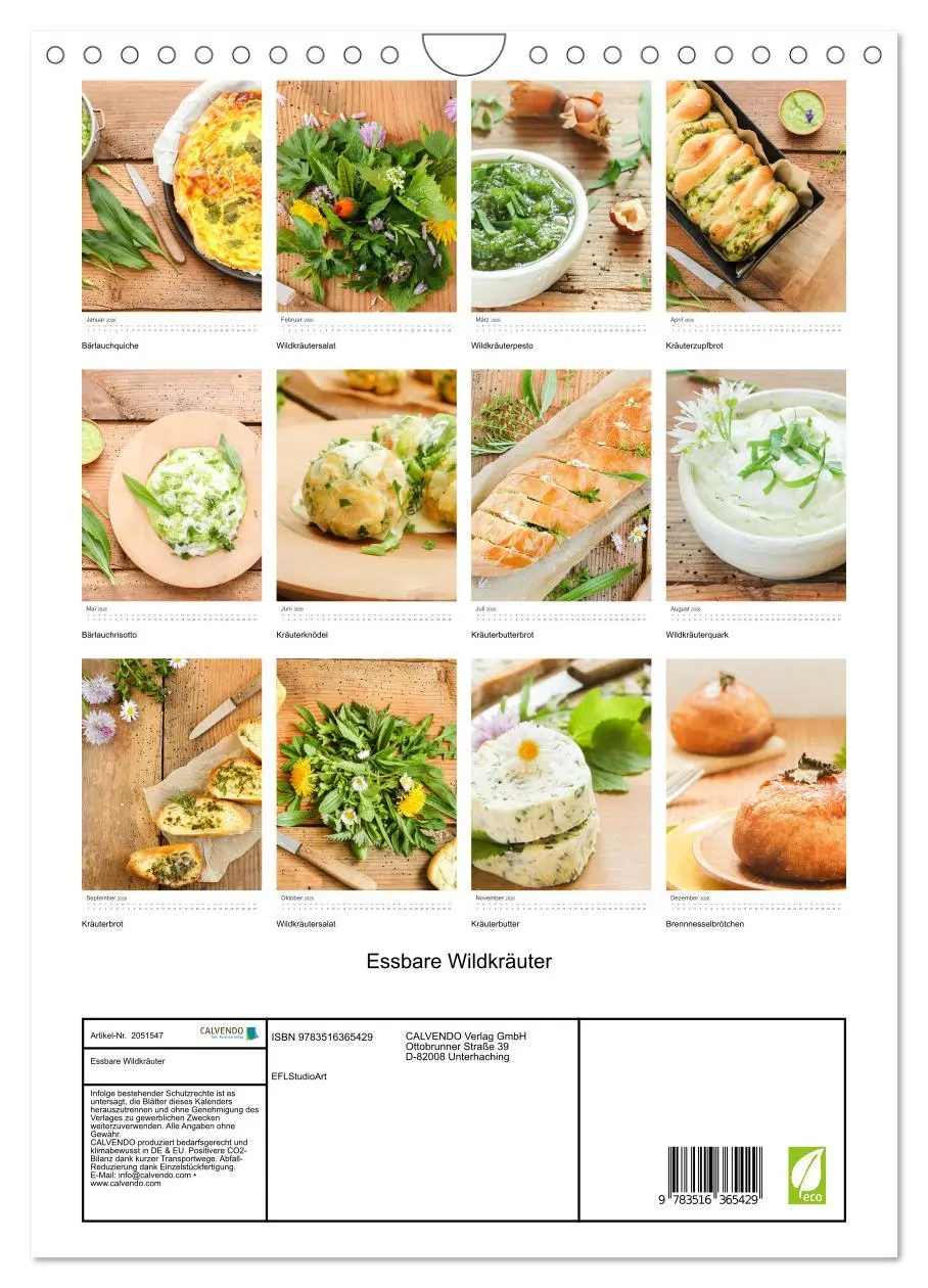 Bild: 9783516365429 | Essbare Wildkräuter (Wandkalender 2026 DIN A4 hoch), CALVENDO...