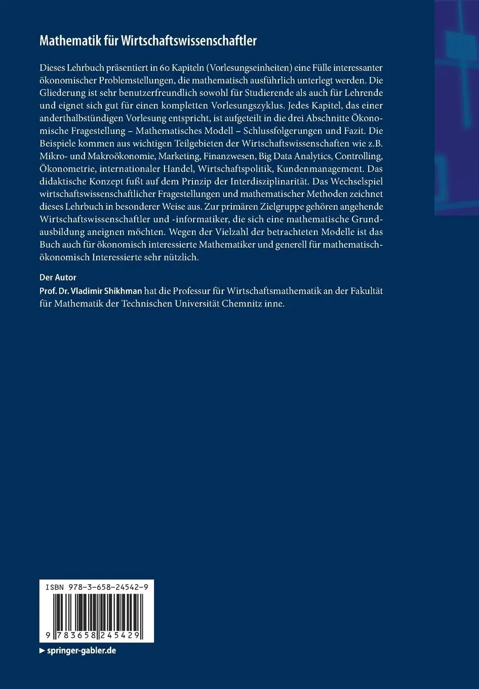 Rückseite: 9783658245429 | Mathematik für Wirtschaftswissenschaftler | Vladimir Shikhman | Buch
