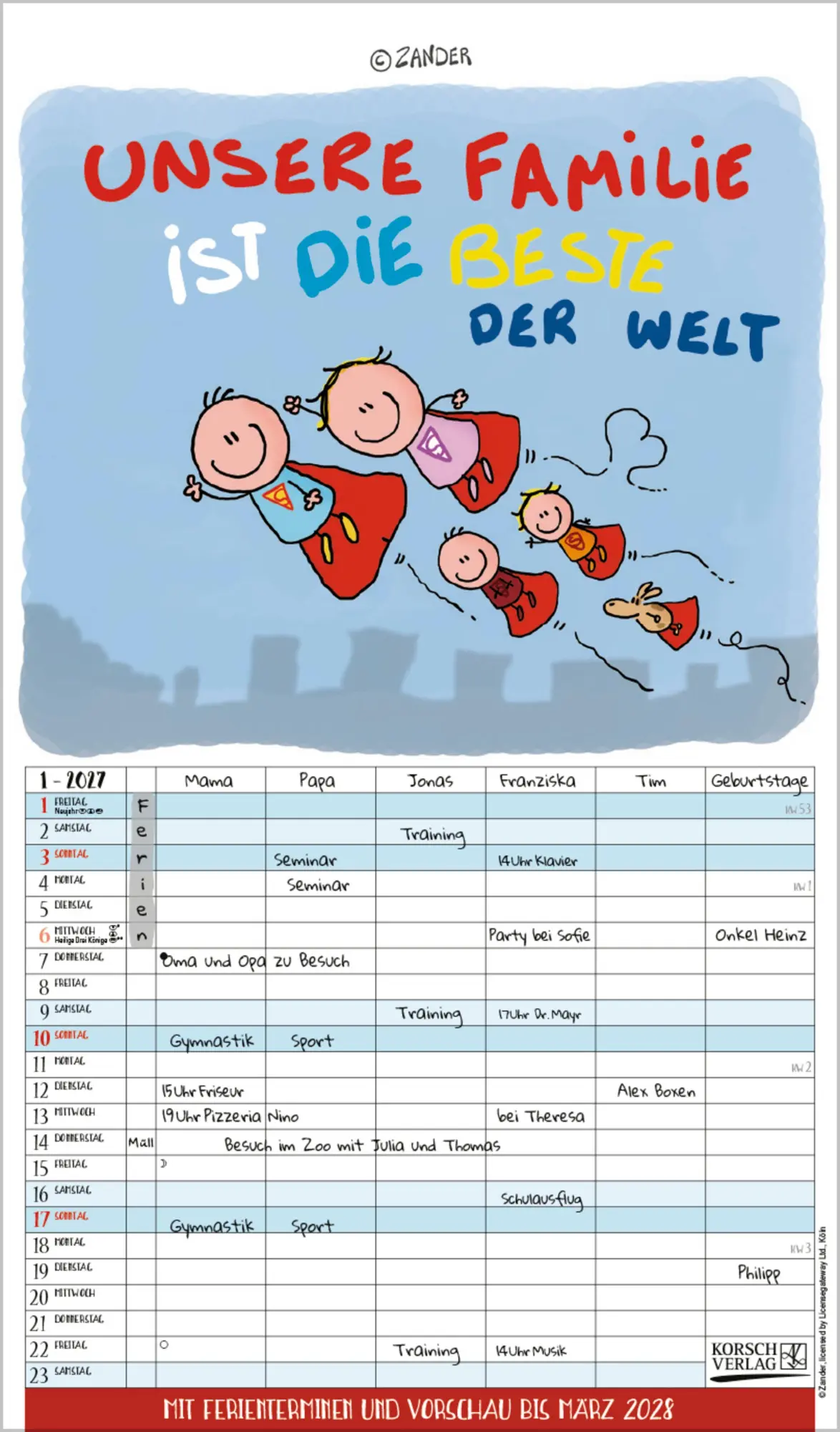 Cover: 9783819305429 | Unsere Familie ist die beste! 2027 | Verlag Korsch | Kalender | 14 S.