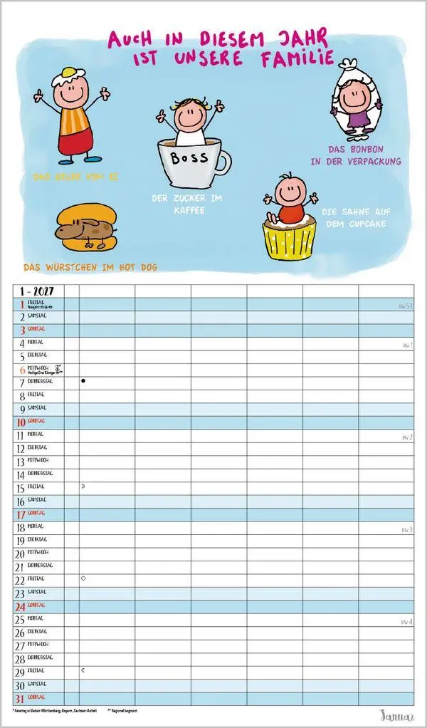 Bild: 9783819305429 | Unsere Familie ist die beste! 2027 | Verlag Korsch | Kalender | 14 S.