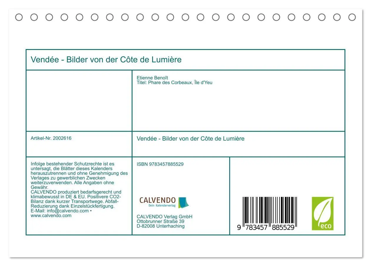Bild: 9783457885529 | Vendée - Bilder von der Côte de Lumière (Tischkalender 2026 DIN A5...