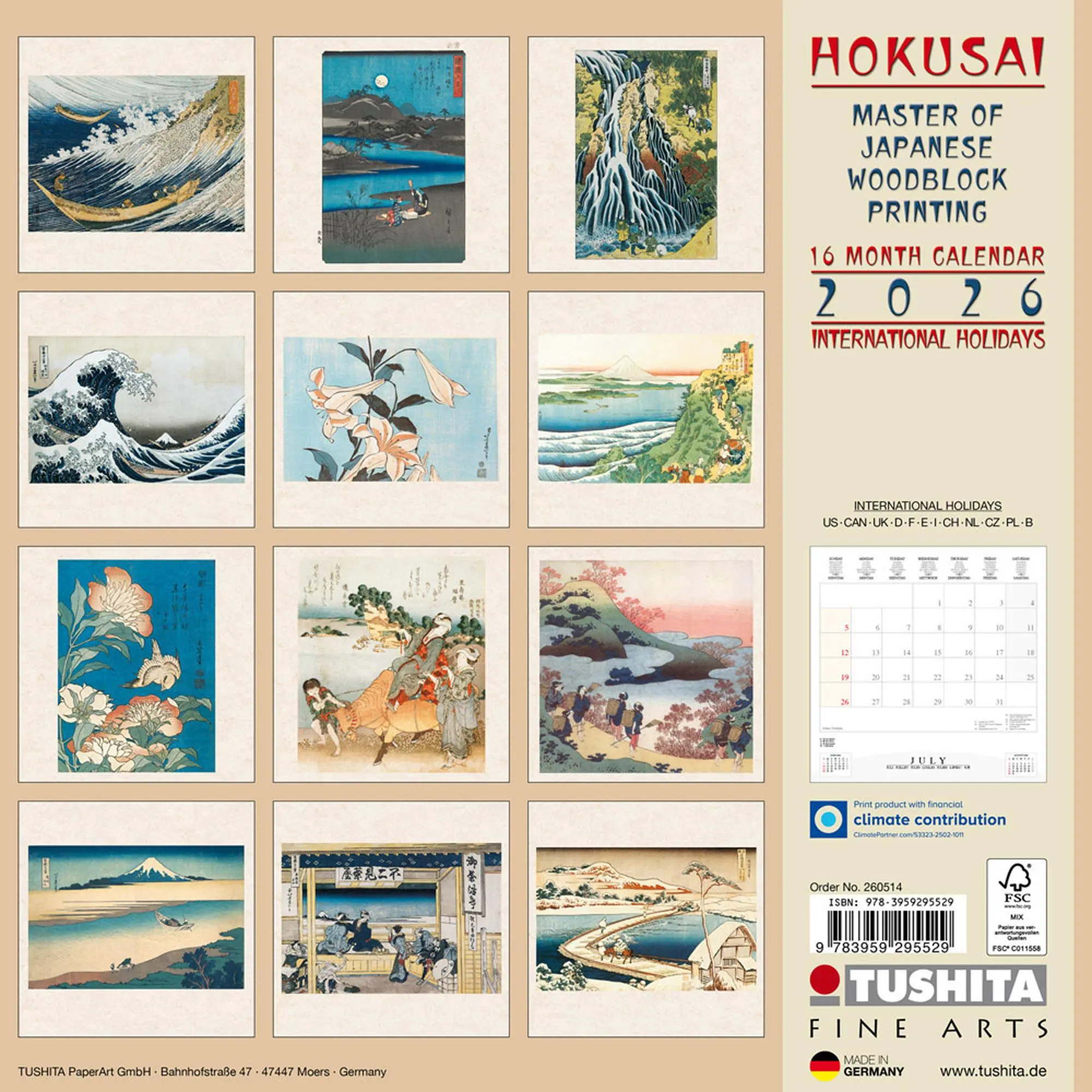 Rückseite: 9783959295529 | Hokusai - Japanese Woodblock Printing 2026 | Kalender 2026 | Kalender