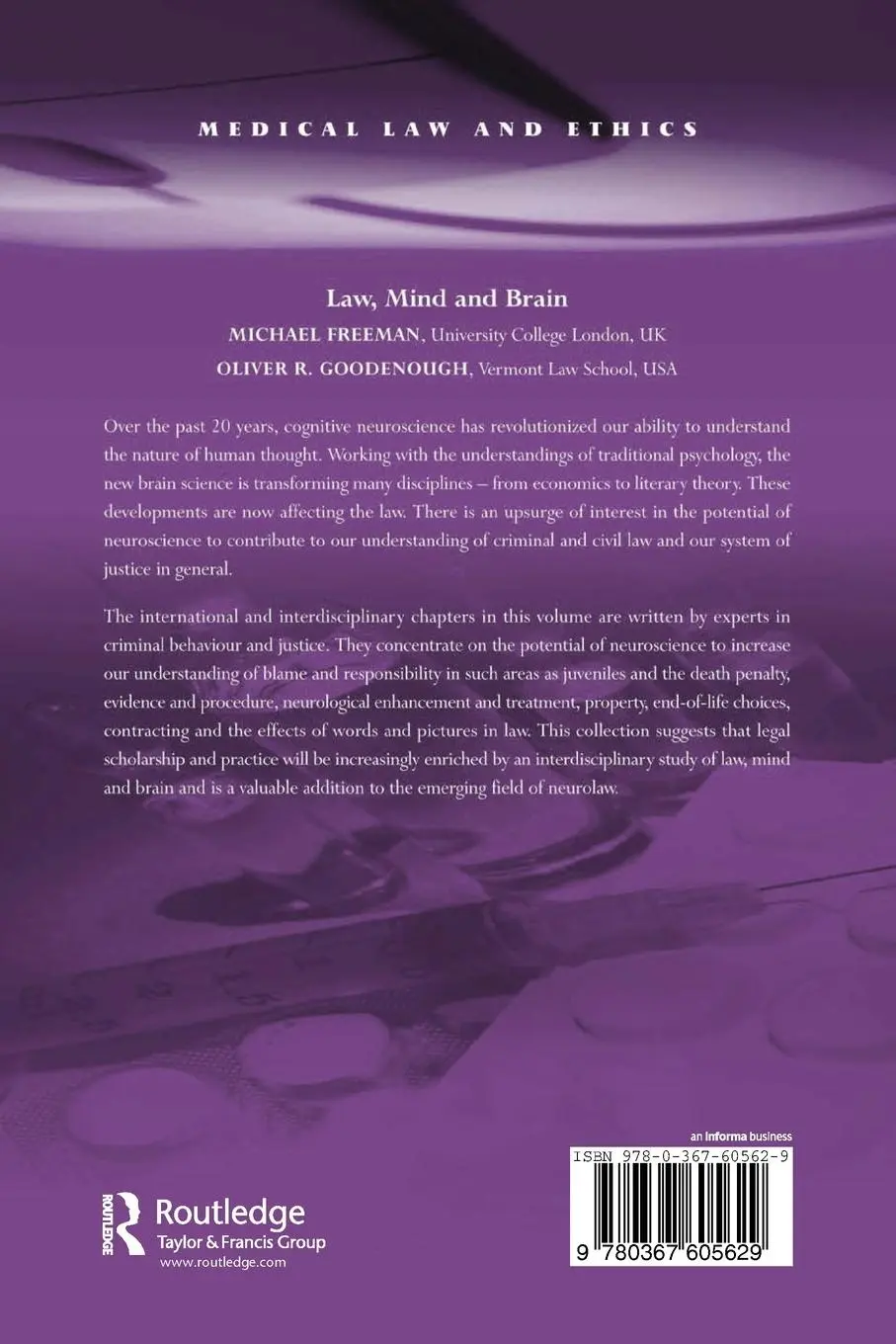 Rückseite: 9780367605629 | Law, Mind and Brain | Michael Freeman (u. a.) | Taschenbuch | Englisch