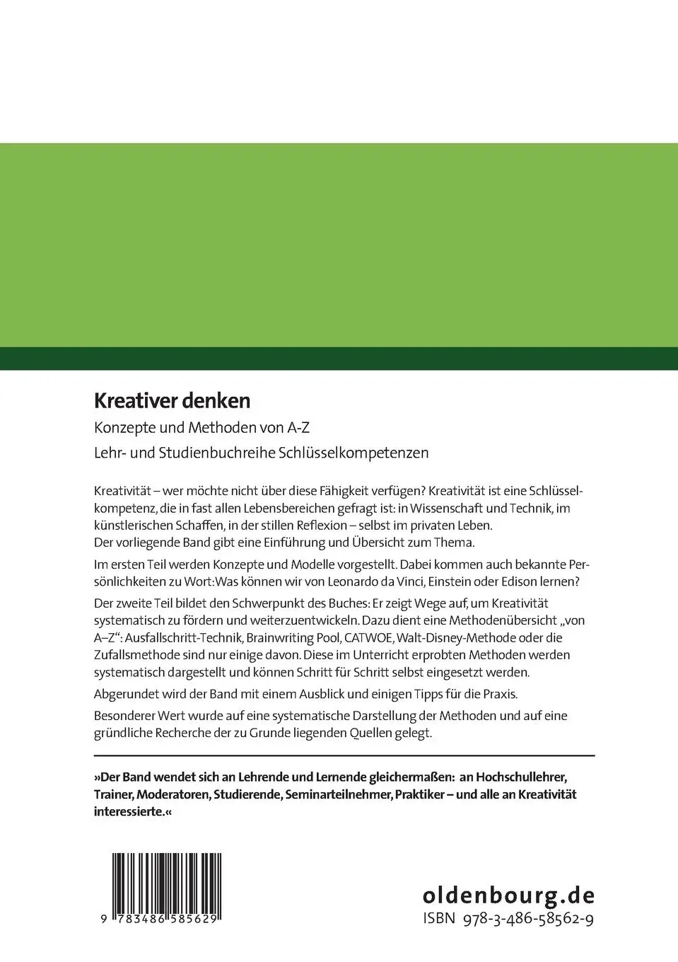 Rückseite: 9783486585629 | Kreativer denken | Konzepte und Methoden von A-Z | Anne Brunner | Buch
