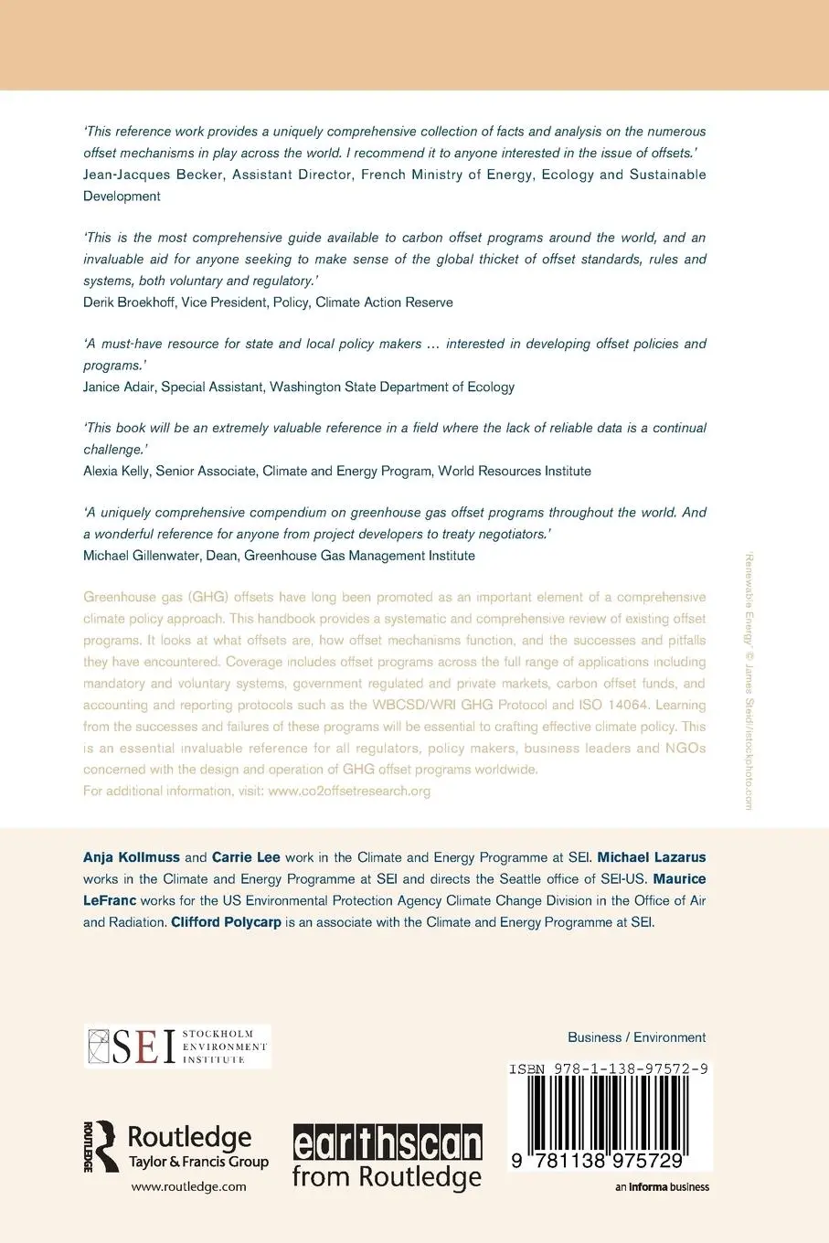 Rückseite: 9781138975729 | Handbook of Carbon Offset Programs | Anja Kollmuss (u. a.) | Buch