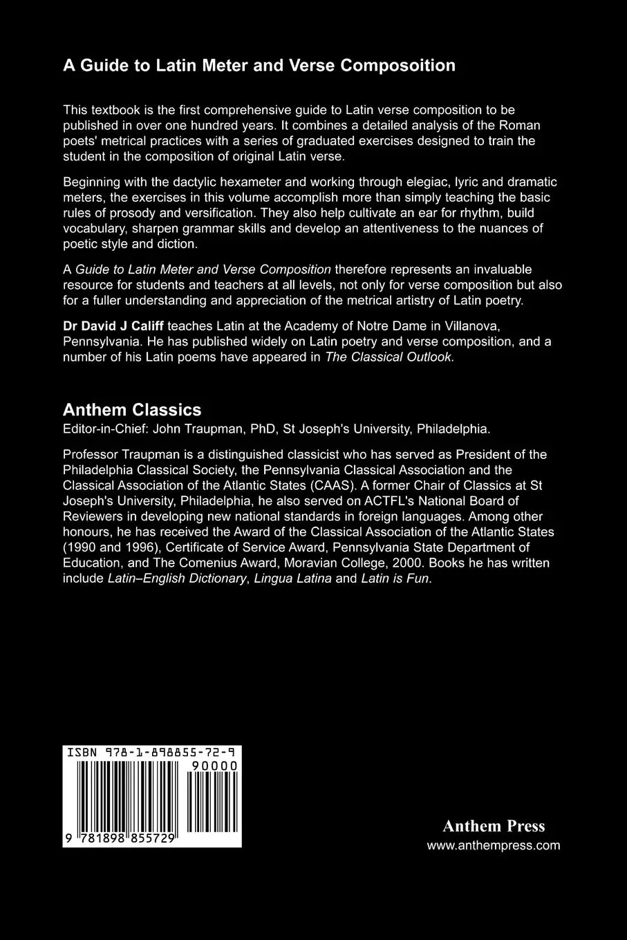 Rückseite: 9781898855729 | A Guide to Latin Meter and Verse Composition | David J. Califf | Buch