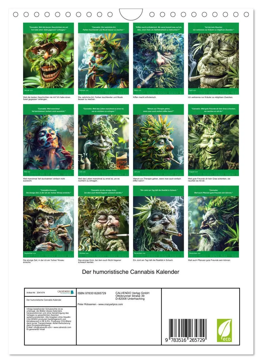 Bild: 9783516265729 | Der humoristische Cannabis Kalender (Wandkalender 2026 DIN A4...
