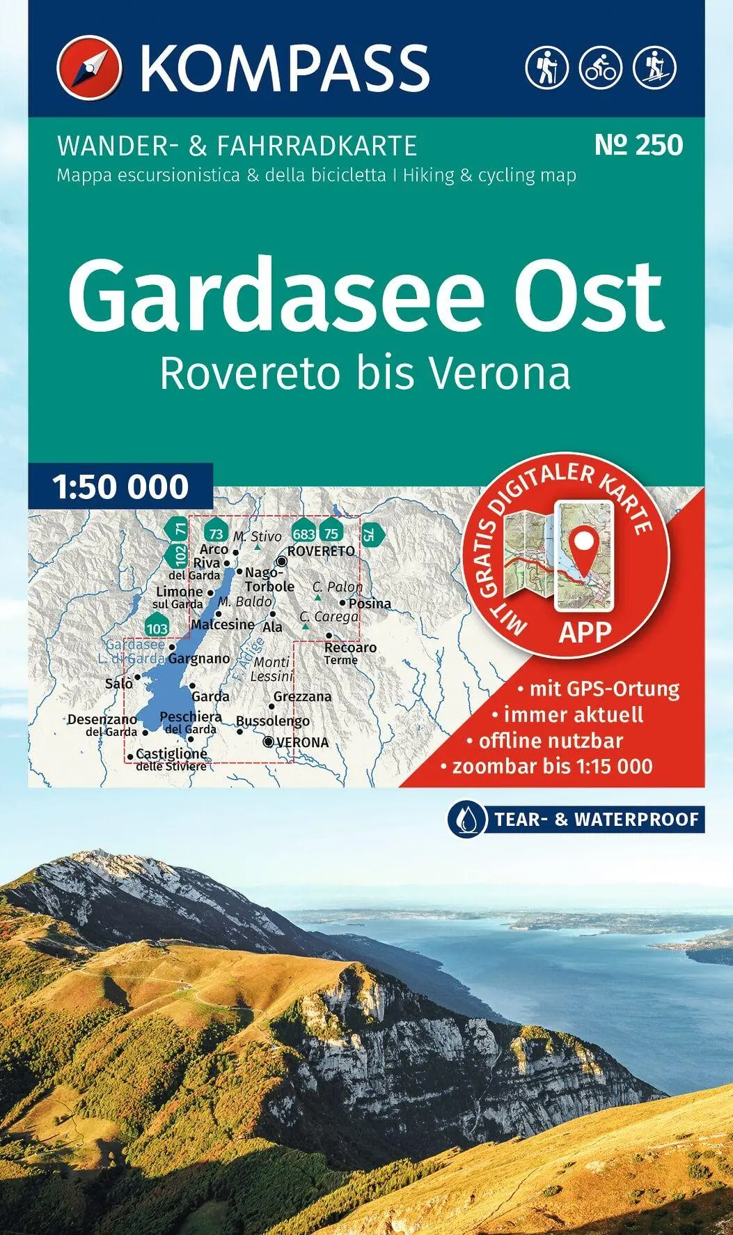 Cover: 9783991545729 | KOMPASS Wanderkarte 250 Gardasee Ost, Rovereto bis Verona 1:50.000