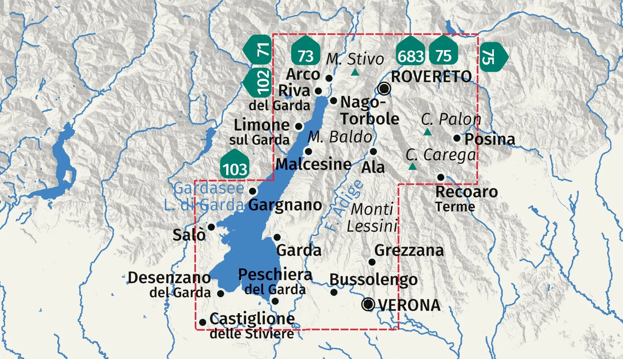 Bild: 9783991545729 | KOMPASS Wanderkarte 250 Gardasee Ost, Rovereto bis Verona 1:50.000